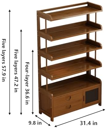 Bakers Rack Microwave Stand - Multi-Layer Storage with Magnetic Door, Double Drawer Design, 150 Catty Load Capacity, Ideal for Kitchen and Living Room