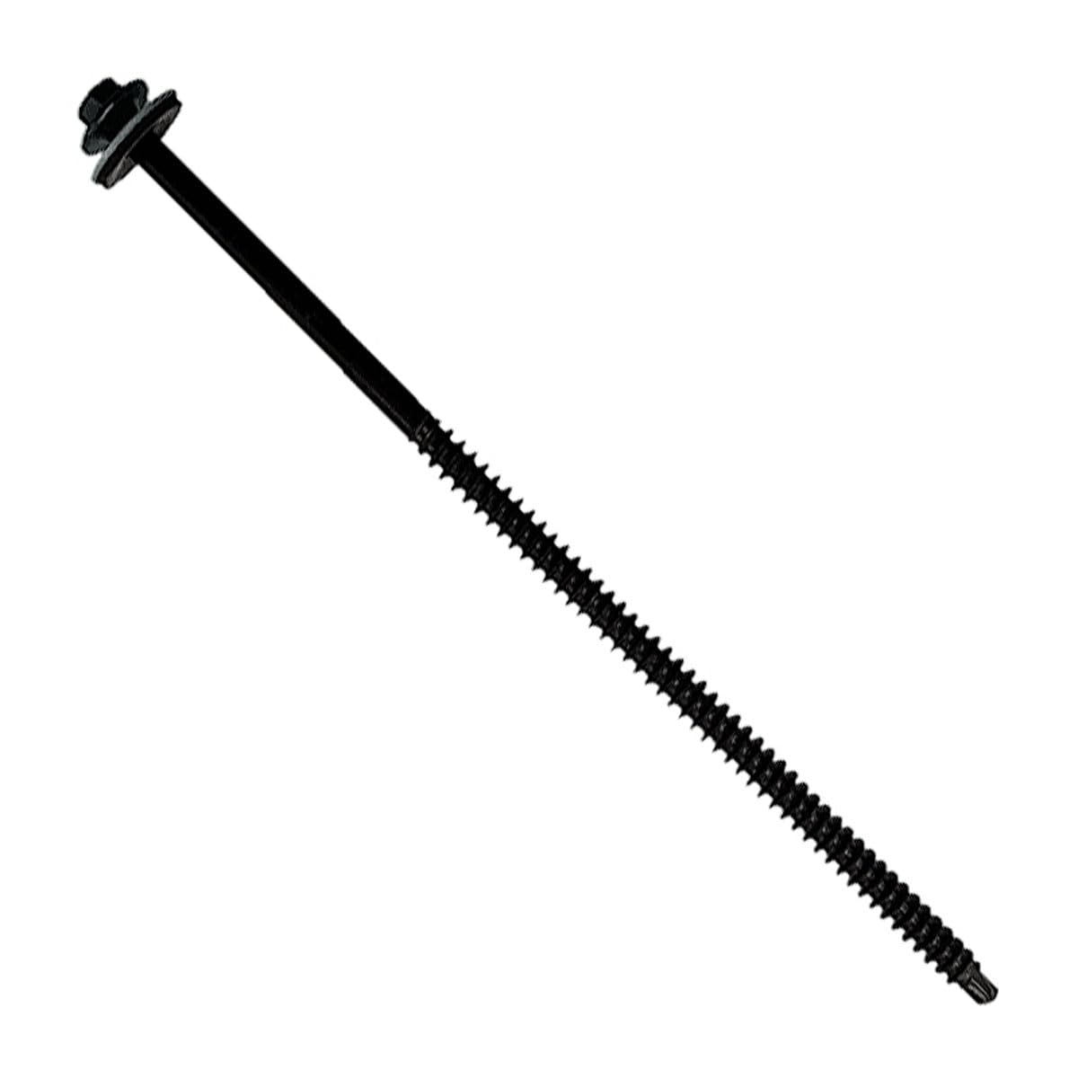 Fasteners Plus ST Fastening InsulDrill Metal-to-Wood #12 X 6 Black Screws with G-90 Bonded Sealing Washer, 100-Count - Designed for Metal Roofing and Siding Panels