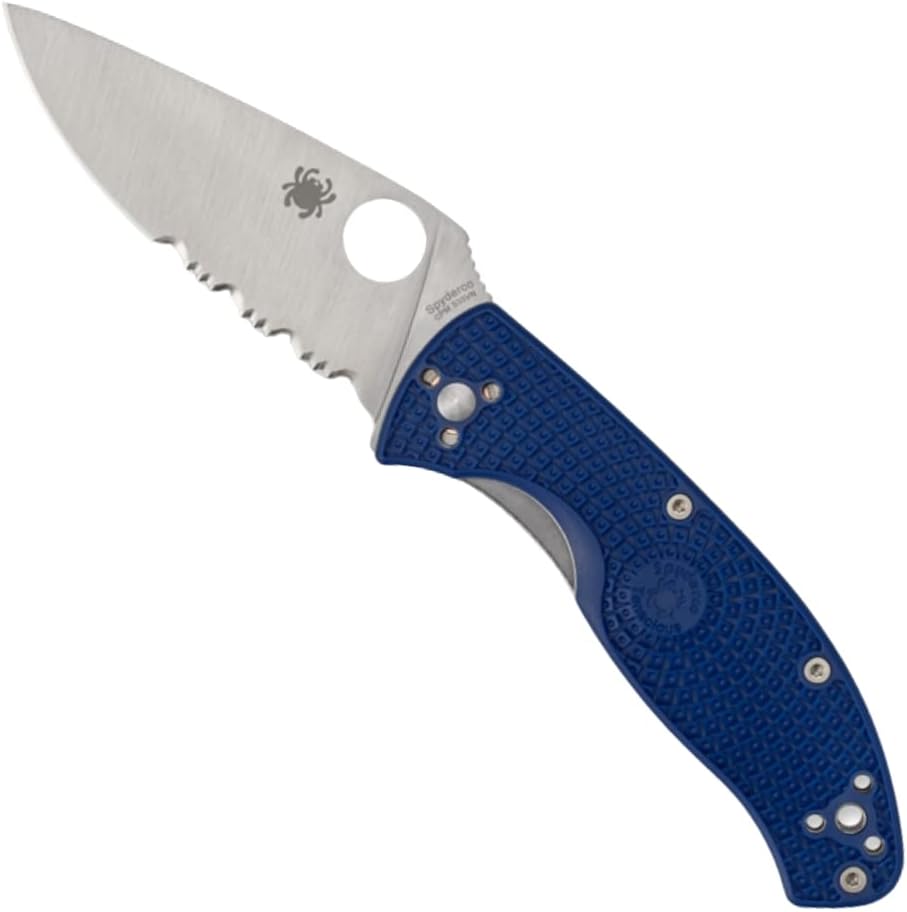 Spyderco Tenacious Lightweight Folding Utility Pocket Knife with 3.39' CPM S35VN Steel Blade and Blue nylon Handle - Everyday Carry - CombinationEdge - C122PSBL | 3.3' CPM S35VN Steel Blade, Blue, FRN Handle