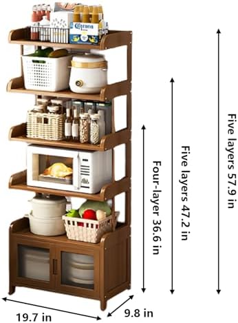 Bakers Rack Microwave Stand - Multi-Layer Storage with Magnetic Door, Double Drawer Design, 150 Catty Load Capacity, Ideal for Kitchen and Living Room