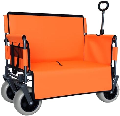 Heavy-Duty Folding Wagon with Bench Seat, 500lbs Capacity, Durable Steel Frame, 180L Cargo Space for Camping, Beach, Outdoor Events & Family Activities