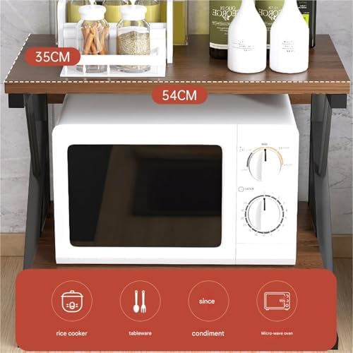 Multi-Purpose Microwave Stand with Drawer, Bakers Rack & Storage Shelf for Home Office - Natural Wood Finish, Ideal Printer & Kitchen Organizer