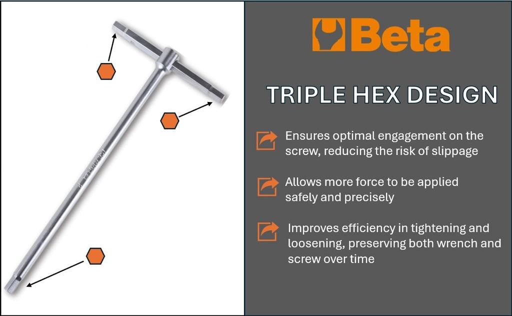 Beta 951/S6 Set of 6 2.5mm-8mm Metric Sliding T-Handle Hex Keys | High Torque & Fast Spinning T-Handle Design | Calibrated Hex Ends | Made in Italy