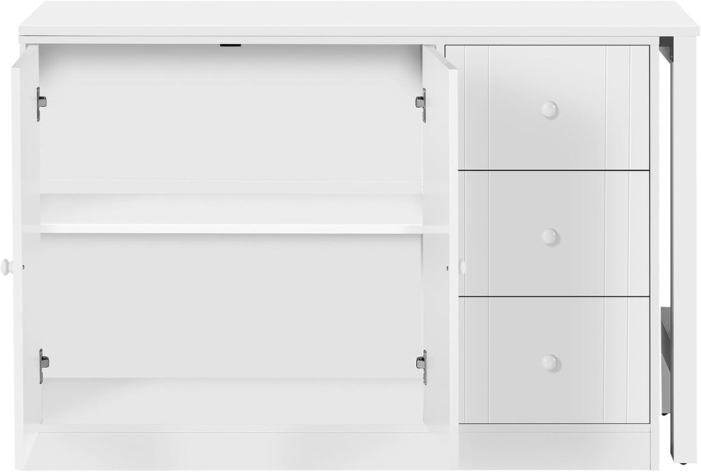 90' Extendable Freestanding Storage Cabinet, Kitchen Storage Bakers Rack with Silent Slides, Utility Food Cupboard with Adjustable Shelf for Kitchen Living Room, White