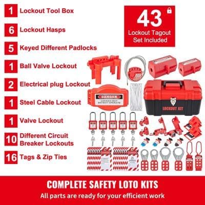 Happybuy 43 PCS Lockout Tagout Kits, Electrical Safety Loto Kit Includes Padlocks, 5 Kinds of Lockouts, Hasps, Lockout Safety Tools for Electrical Risk Removal in Industrial, Machinery
