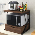 Multi-Purpose Microwave Stand with Drawer, Bakers Rack & Storage Shelf for Home Office - Natural Wood Finish, Ideal Printer & Kitchen Organizer