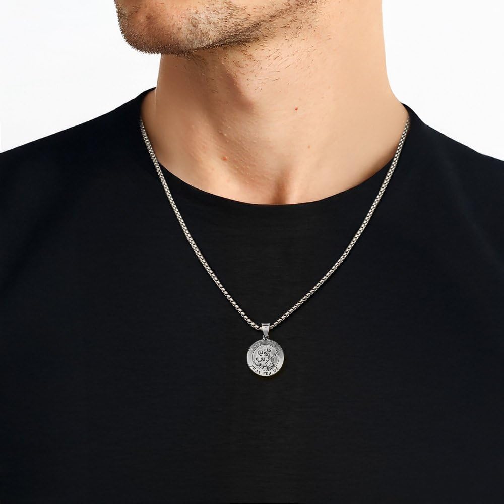 IceCarats 14K White Gold Large Saint Joseph Medal Pendant Necklace 27mm 1.1 inch Lightweight, Polished, Satin, Engravable For Her For Him