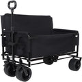 Heavy-Duty Folding Utility Wagon with All-Terrain Wheels and Convertible Seat – 500 lb Capacity, 180L Cargo Space for Outdoor Activities (Black + Steel)