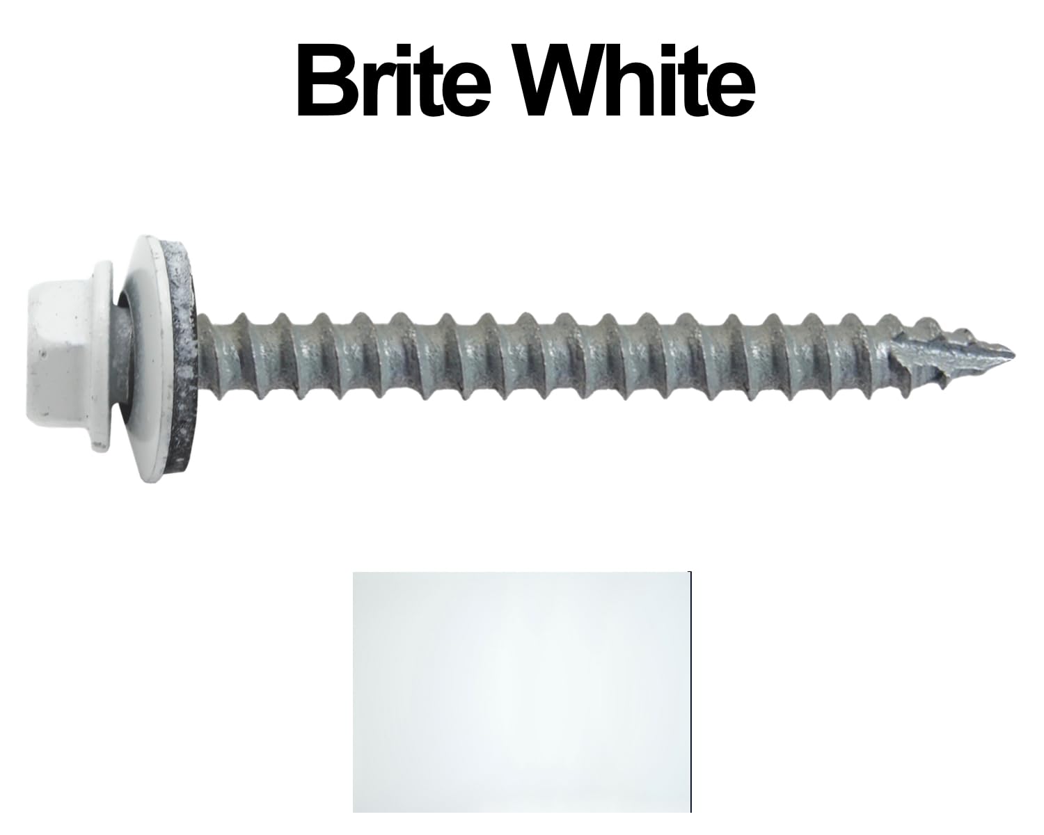 14 x 2-1/2' Brite White Metal Roofing Screws - Hex Washer Head- Self-Starting/Tapping - EPDM Washer. 3 X 250 Bags - 750 Screws