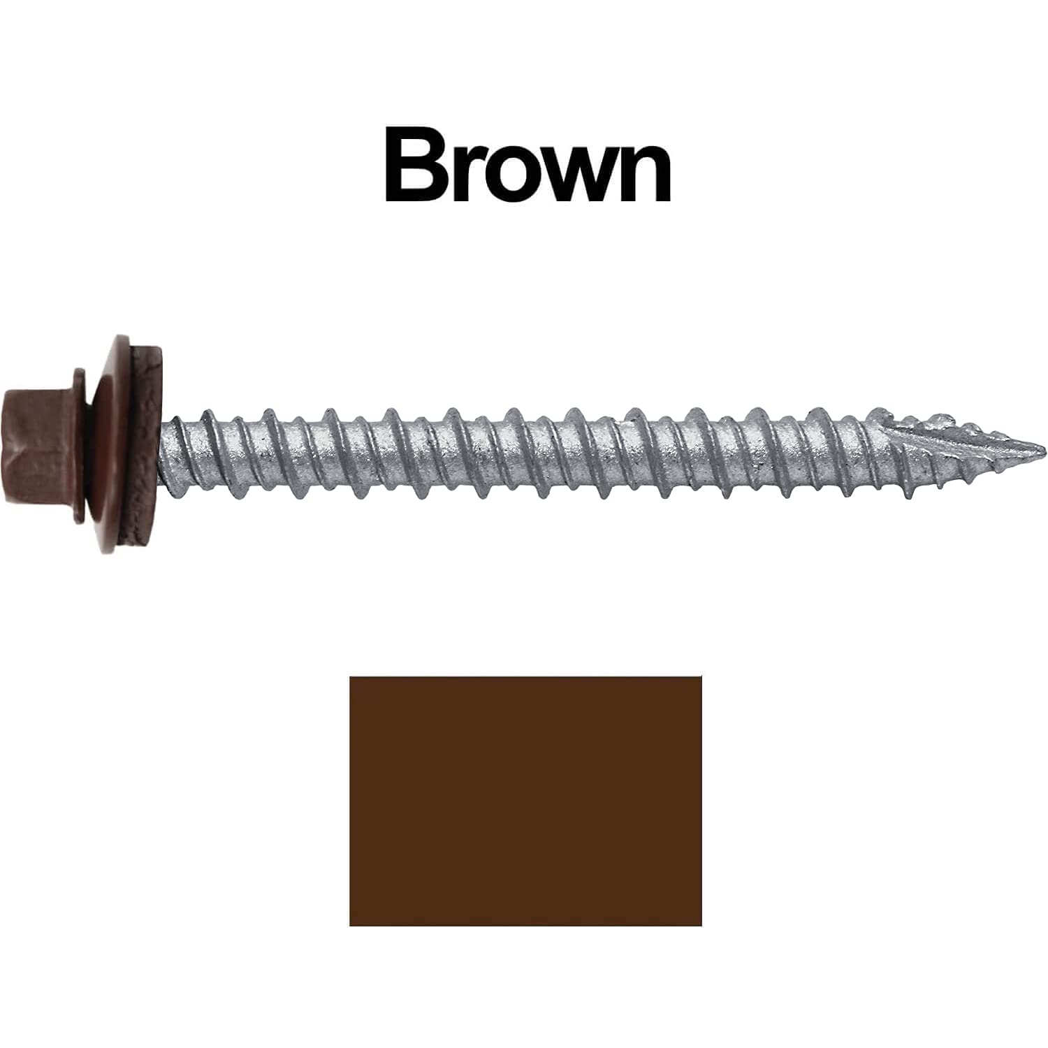 10 x 2 Brown Metal Roofing Screws - Hex Washer Head- Self-Starting/Tapping - EPDM Washer. 3 X 250 Bags - 750 Screws
