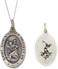925 Sterling Silver Polished Antiqued-Finish Double Sided Saint Christopher Oval Sports Pendant Medal Necklaces