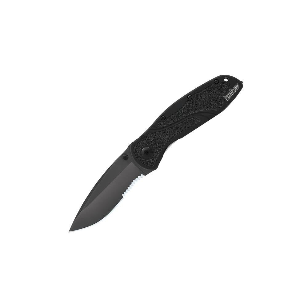 Kershaw Blur Glassbreaker Pocket Knife, Black, 3.4 Inch Recurve Partially Serrated Blade, EDC with Assisted Opening, USA Made, Reversible Pocketclip, Everyday Carry Pocket Knife for Men and Women