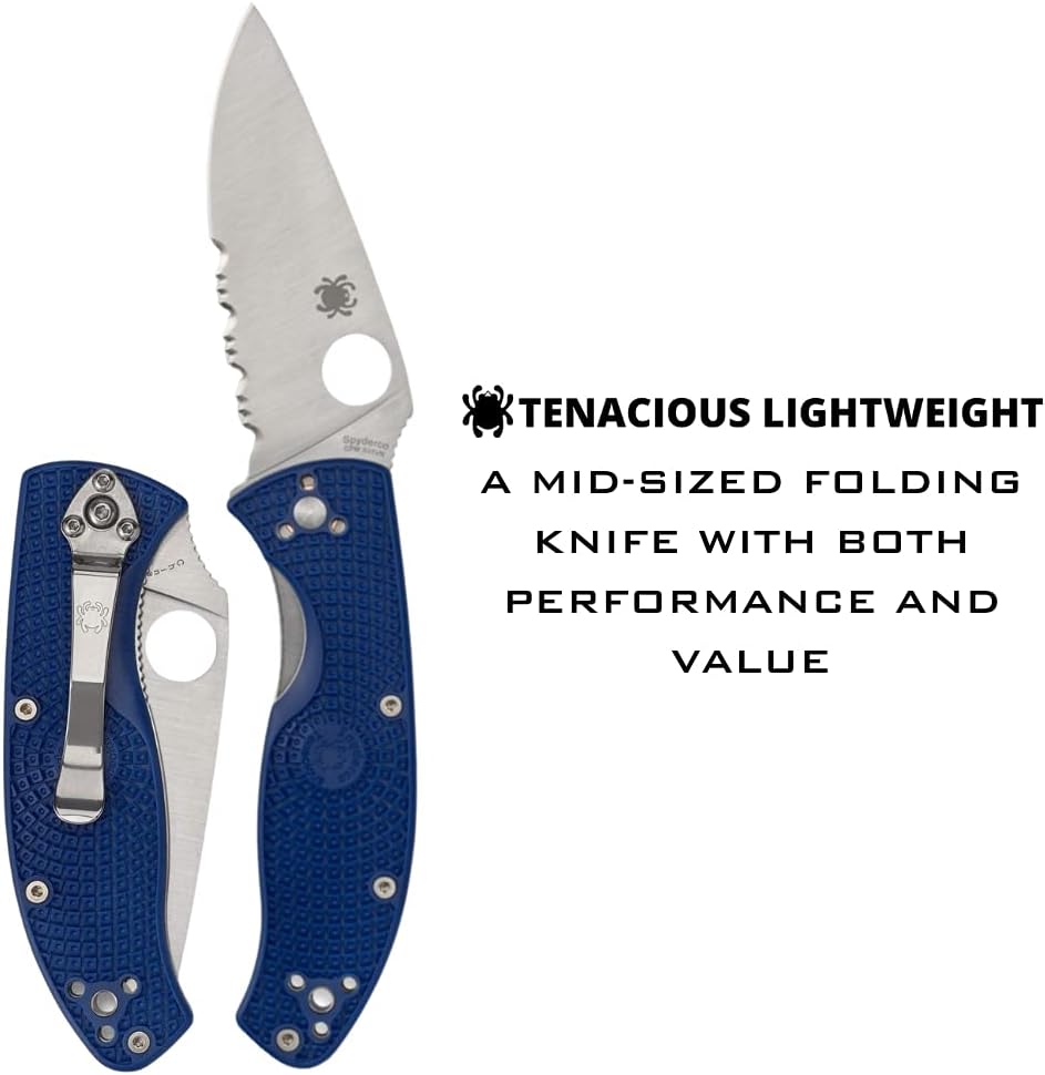 Spyderco Tenacious Lightweight Folding Utility Pocket Knife with 3.39' CPM S35VN Steel Blade and Blue nylon Handle - Everyday Carry - CombinationEdge - C122PSBL | 3.3' CPM S35VN Steel Blade, Blue, FRN Handle