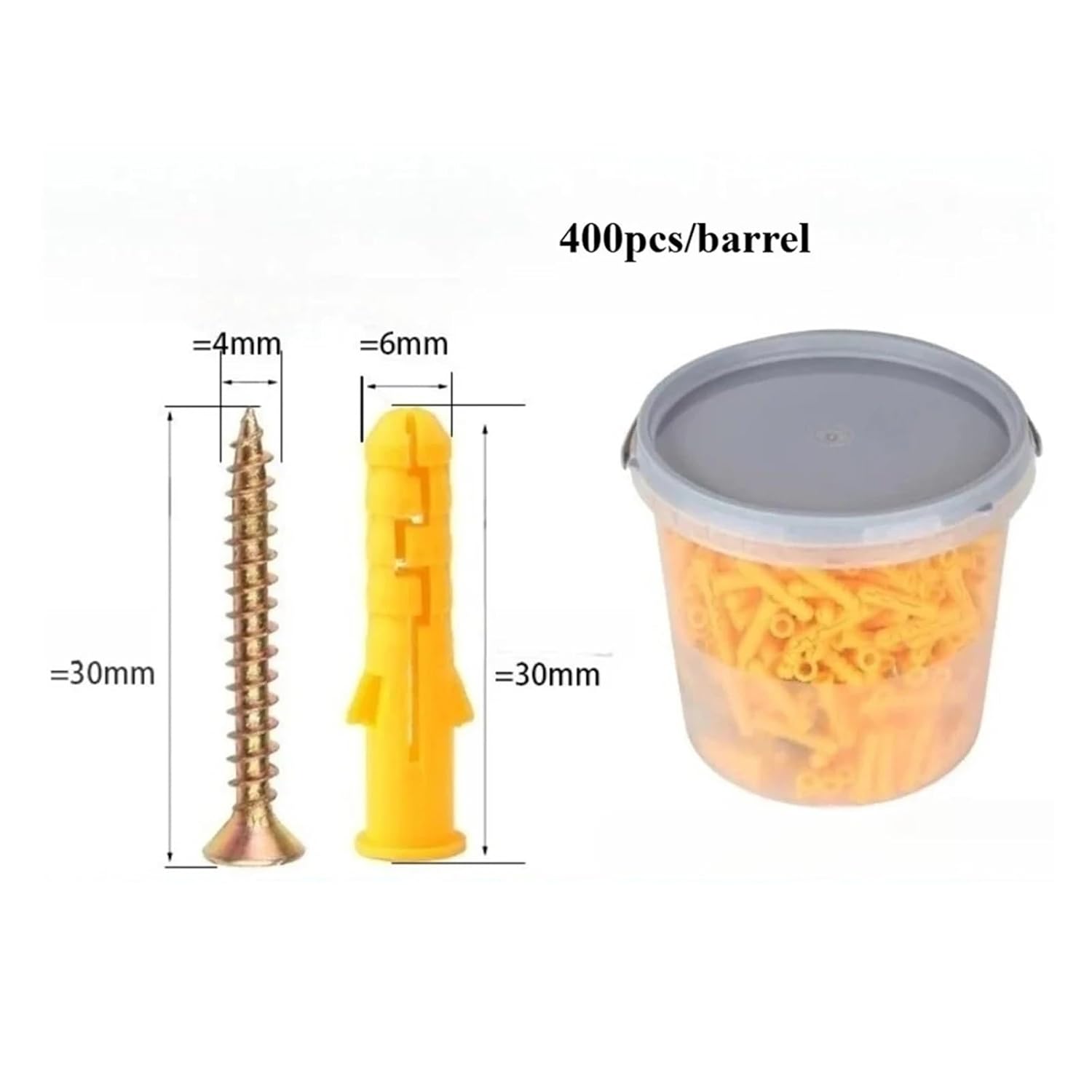 Plastic Expansion Tube Bolts M6x30/M8x40 Wall Screws Anchor Plugs with Self-Tapping Ribbed Plastic Expansion Screw Small Yellow(M6x30)