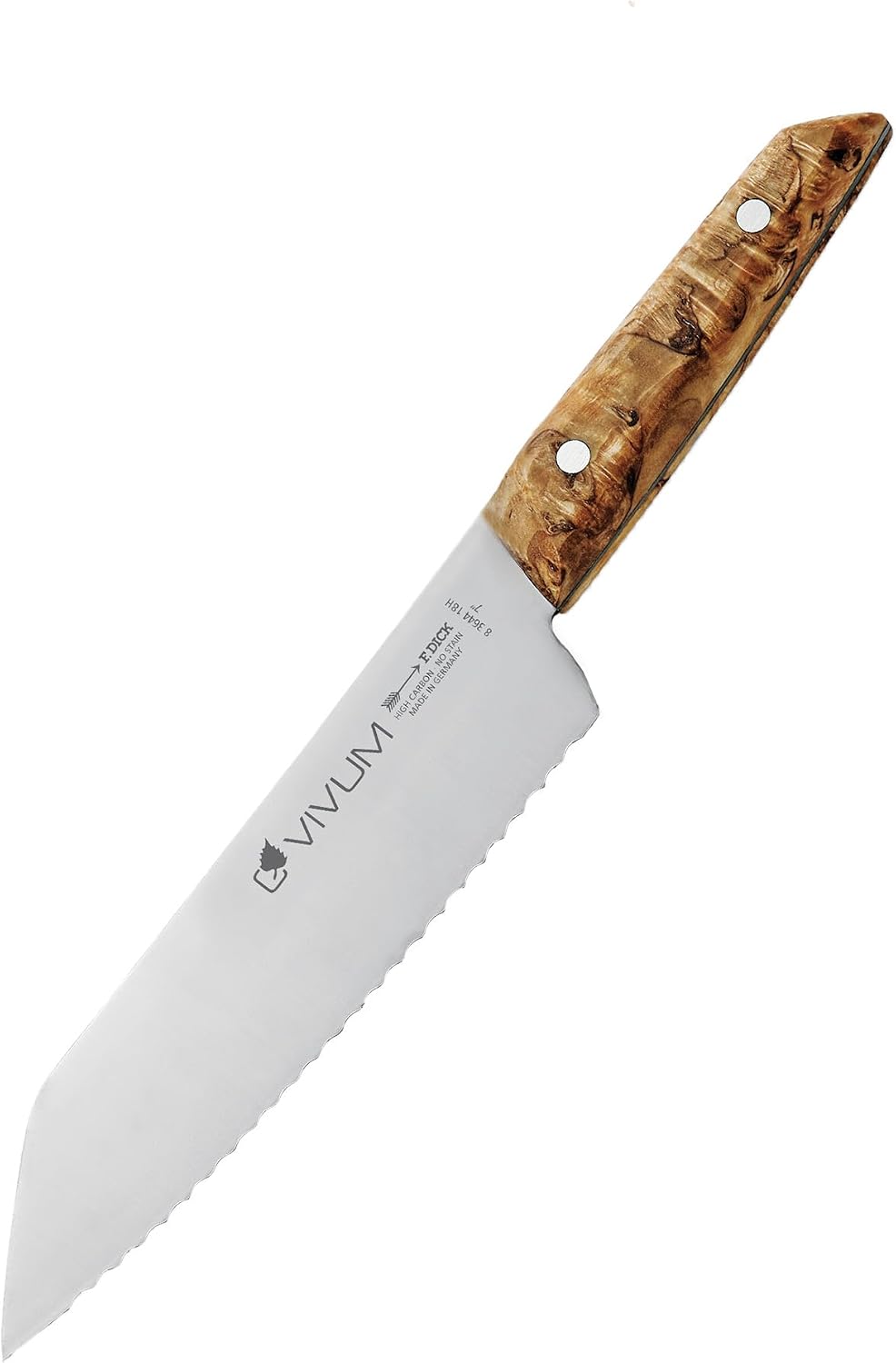 F. DICK – VIVUM Allround Knife – Universal Knife with scalloped edge - 7' blade & 58 HRC - all foods with a hard crust or shell - Stainless steel - Ultra sharp - Birchwood handle – Made in Germany