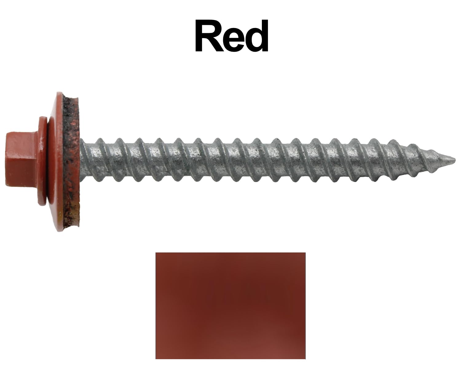 12 x 2 RED Metal Roofing Screws - Hex Washer Head- Self-Starting/Tapping - EPDM Washer. 4 X 250 Bags - 1,000 Screws