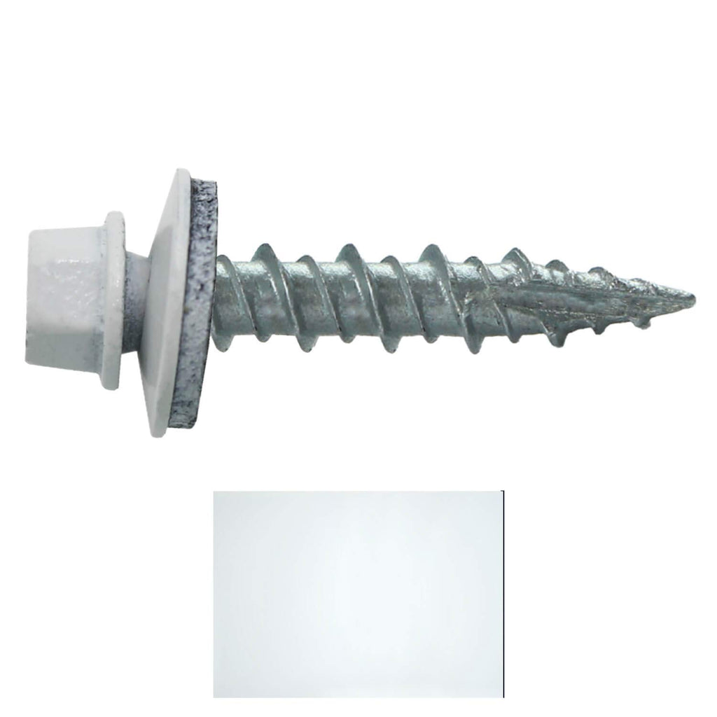 10 x 1 Brite White Metal Roofing Screws - Hex Washer Head- Self-Starting/Tapping - EPDM Washer. 10 X 250 Bags - 2,500 Screws