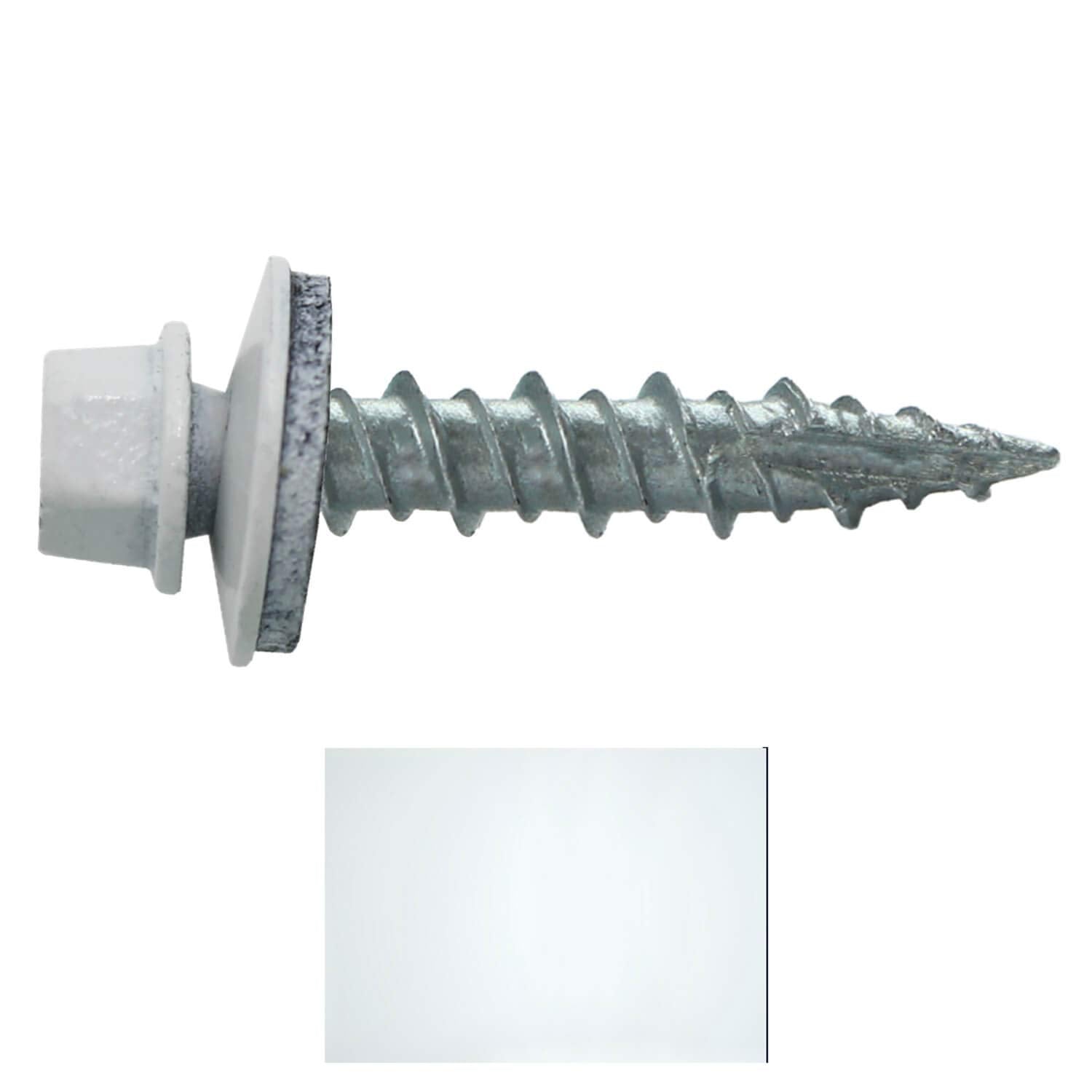 10 x 1 Brite White Metal Roofing Screws - Hex Washer Head- Self-Starting/Tapping - EPDM Washer. 10 X 250 Bags - 2,500 Screws