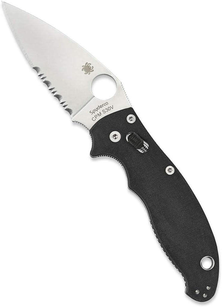 Spyderco Manix 2 Folding Pocket Knife with 3.3' CPM S30V Steel Blade and G-10 Handle - EDC Knife for Men and Women, Perfect for Hunting, Tactical, Camping, Survival - CombinationEdge - C101GPS2