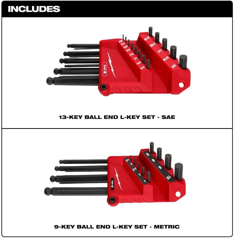 48-22-2187 Hex Key for Milwaukee 22-Key Ball End L-Key Set Red/Black - SAE/Metric
