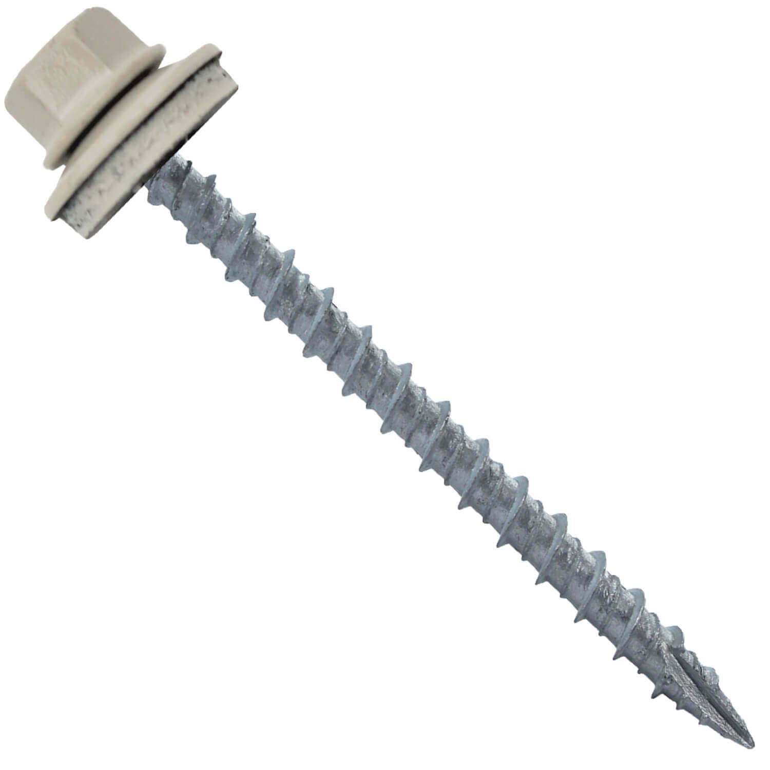 10 x 2-1/2' Light Stone Metal Roofing Screws - Hex Washer Head- Self-Starting/Tapping - EPDM Washer. 4 X 250 Bags - 1,000 Screws