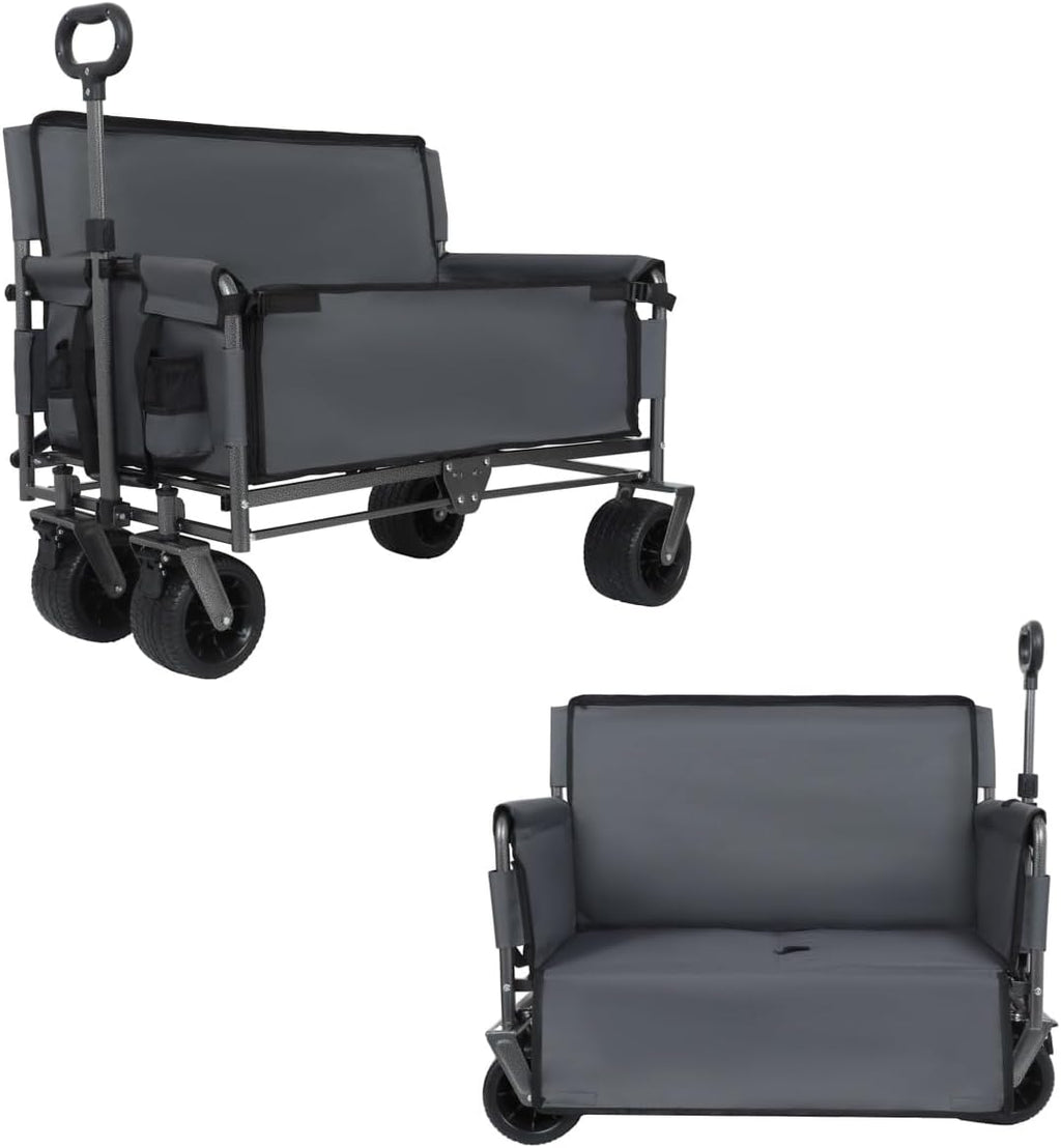 3-in-1 Convertible Folding Wagon Cart - 500lbs Heavy-Duty, 180L Capacity, All-Terrain Wheels for Camping, Beach, Sports & Garden - Perfect for Outdoor Adventures! (Gray)