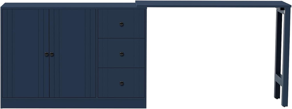 90' Extendable Freestanding Storage Cabinet, Kitchen Storage Bakers Rack with Silent Slides, Utility Food Cupboard with Adjustable Shelf for Kitchen Living Room, Navy Blue