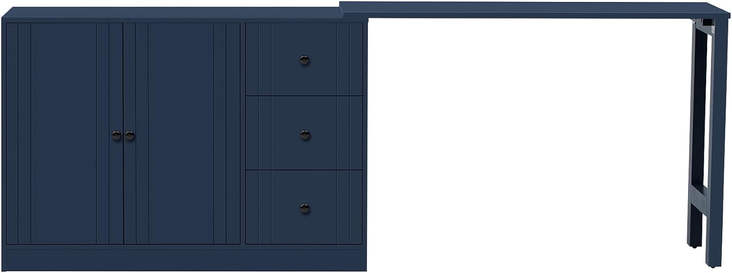 90' Extendable Freestanding Storage Cabinet, Kitchen Storage Bakers Rack with Silent Slides, Utility Food Cupboard with Adjustable Shelf for Kitchen Living Room, Navy Blue