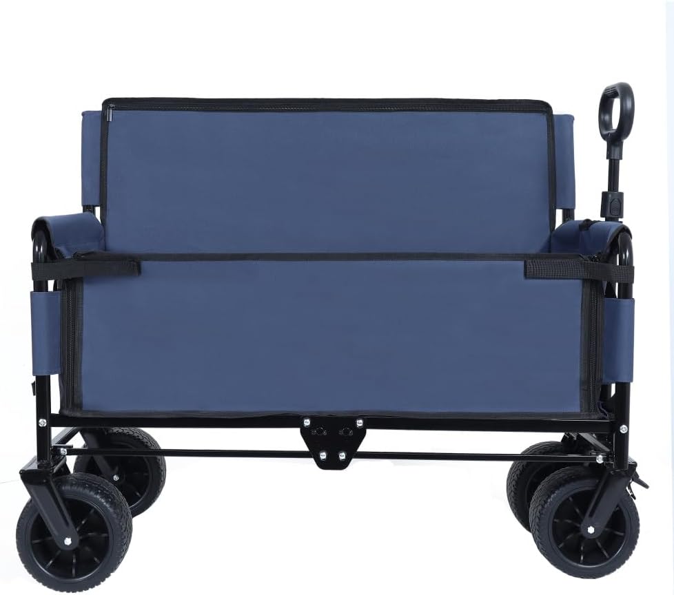 Heavy-Duty Folding Wagon Cart with Bench Seat and Storage Compartment – All-Terrain Utility Cart for Camping, Beach, Garden, Sports & More