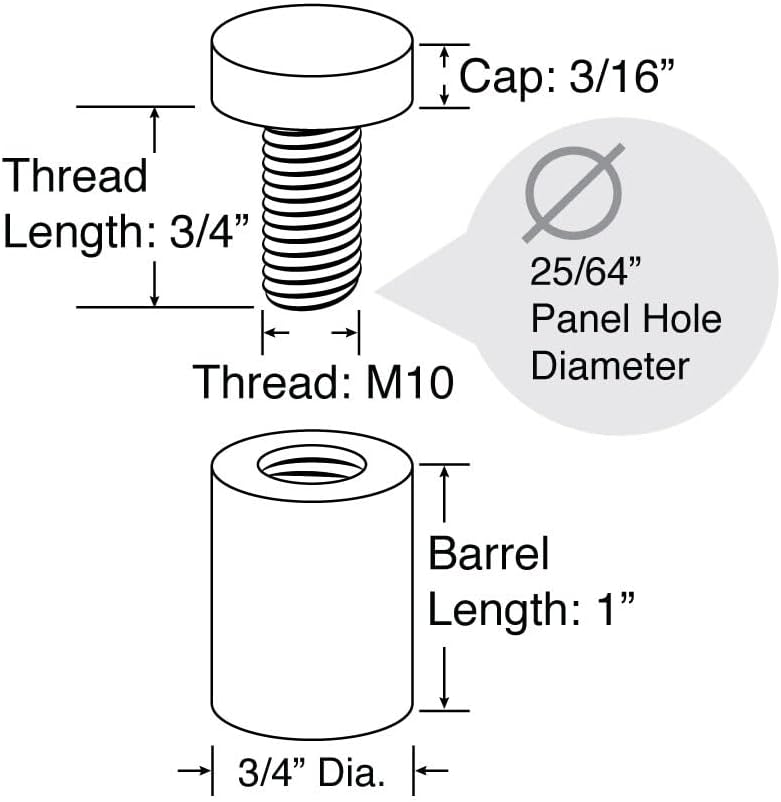 Stainless Steel Standoff 3/4 Inch Diameter x 1 Inch Barrel Length Brushed Finish for PVC, Glass and Acrylic Sign Stand Off Wall Anchors and Screws 100 Piece Commercial Space Pack