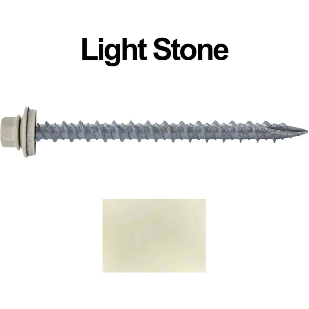10 x 2-1/2' Light Stone Metal Roofing Screws - Hex Washer Head- Self-Starting/Tapping - EPDM Washer. 4 X 250 Bags - 1,000 Screws
