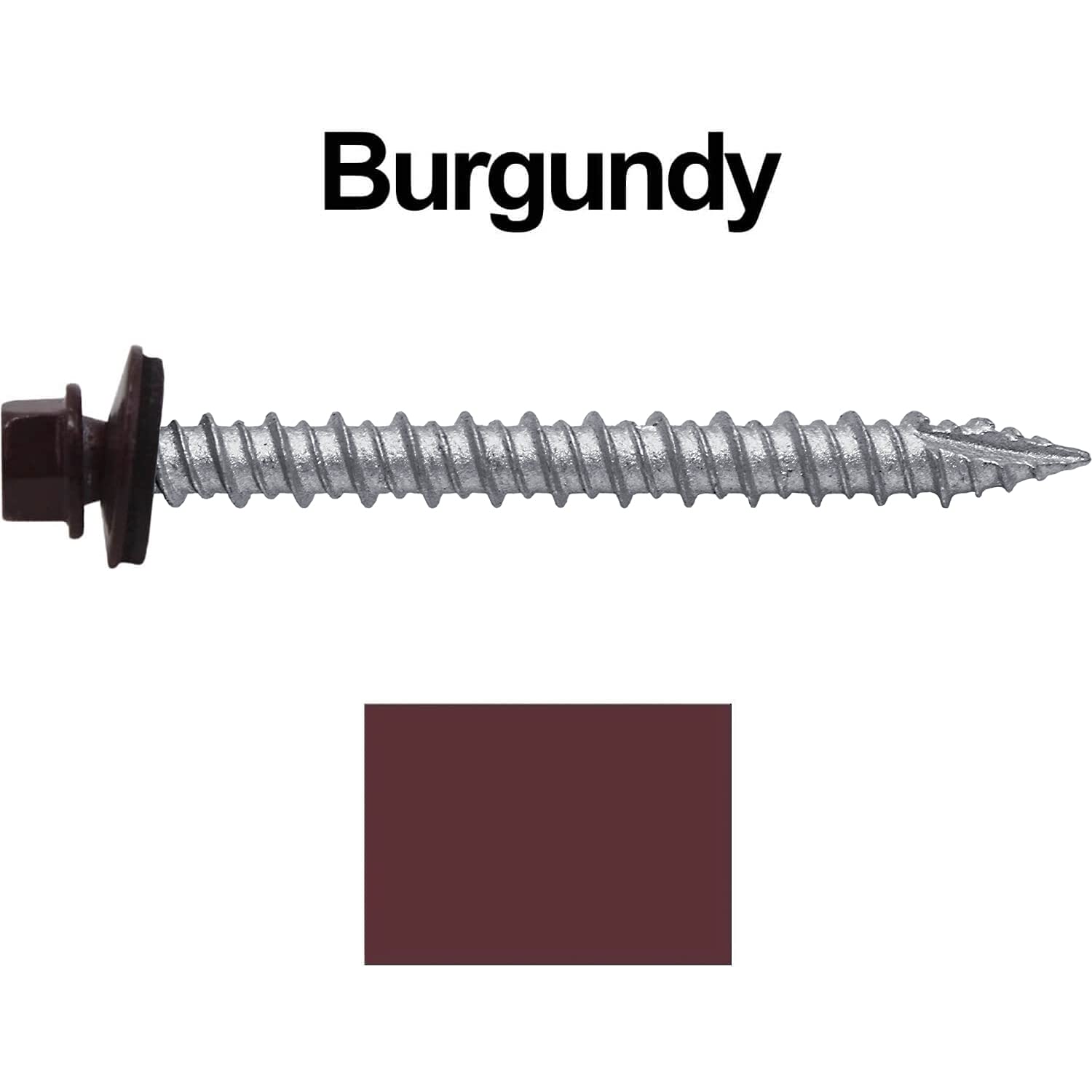Metal ROOFING SCREWS: (750) 10 x 2' Burgundy Hex Head Sheet Metal Roof Screw. Self starting metal to wood siding screws. EPDM washer. Colored head