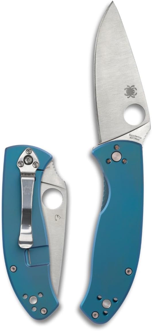 Spyderco Tenacious Folding Pocket Knife, PlainEdge | 7.74' Overall Length, 3.3' 8Cr13MoV Steel Blade, Titanium Handle, R.I.L Lock, Full-Flat Grind