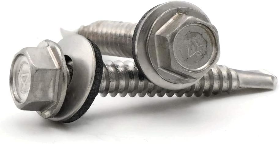 #10 Stainless Steel Hex Head Roofing Screws with Sealing Washer Self Drilling Stainless Steel Roofing Screws #10 x 1-1/2 inch Qty 1,000