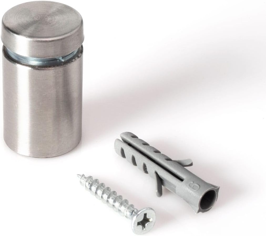 Stainless Steel Standoff 3/4 Inch Diameter x 1 Inch Barrel Length Brushed Finish for PVC, Glass and Acrylic Sign Stand Off Wall Anchors and Screws 100 Piece Commercial Space Pack