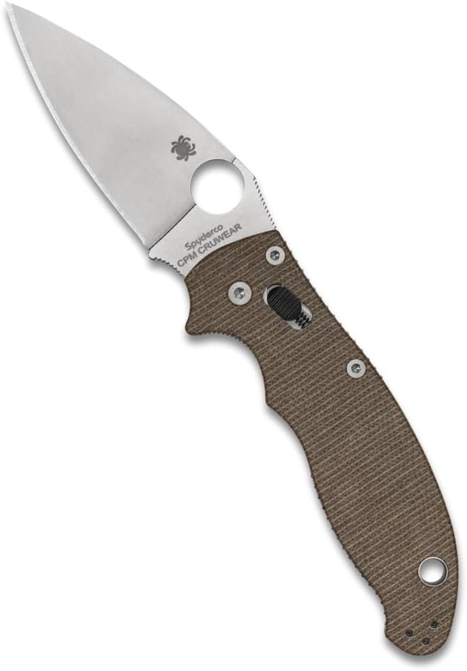 Spyderco Manix 2 Folding Pocket Knife with 3.3' CPM Cru-Wear Steel Blade and Micarta Handle - EDC Knife for Men and Women, Perfect for Hunting, Tactical, Camping, Survival - PlainEdge - C101MPCW2