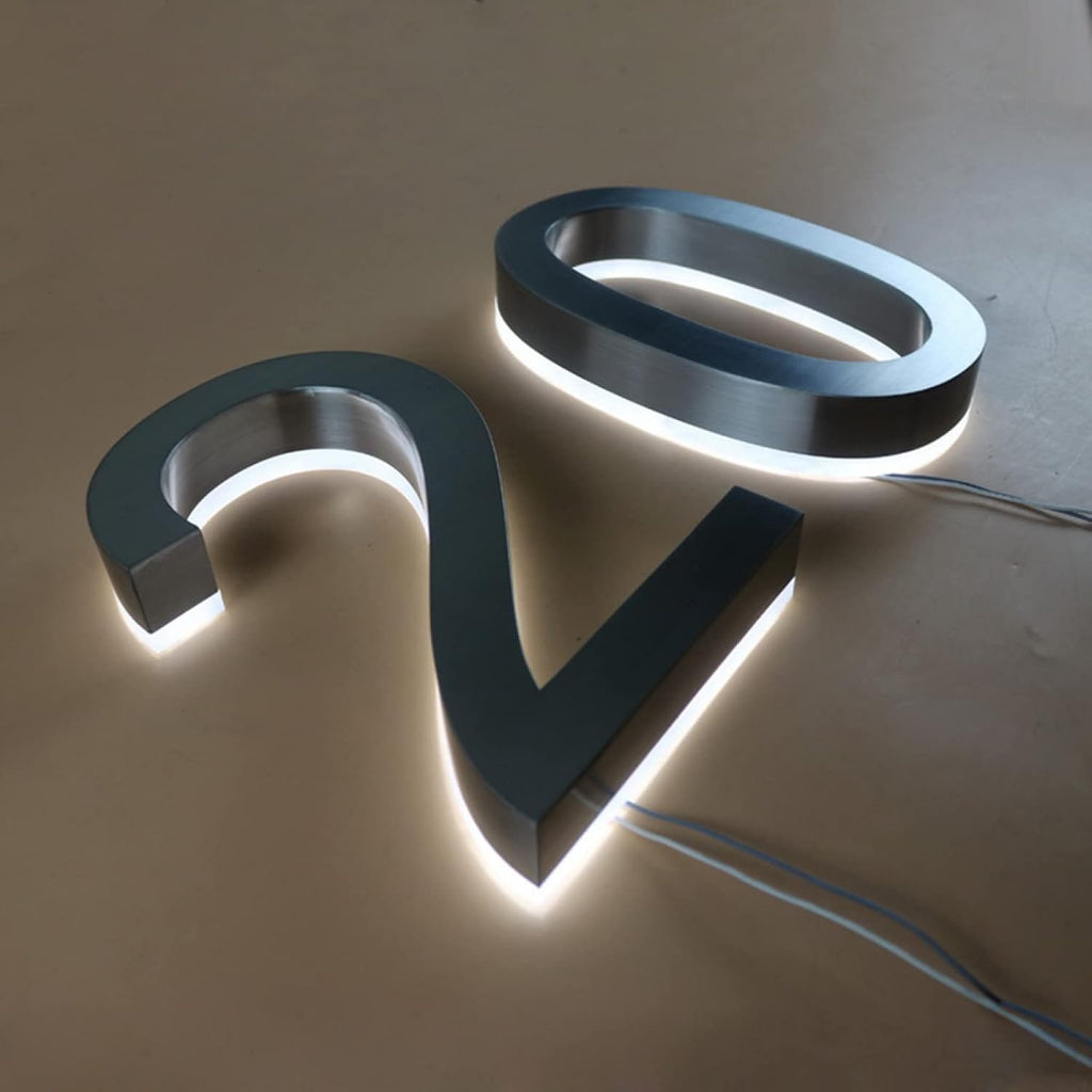 House Numbers, Steel Backlit LED Floating Address Number, Up-Scale Modern Brushed Silver Look, Lighted House Number, White Light, Illuminated Address Numbers For Outside.,20 Inch,1
