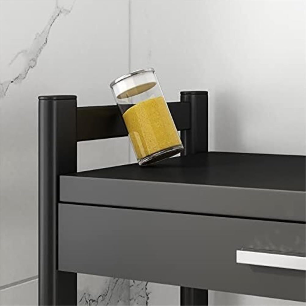 Kitchen Bakers Rack 2 Tier Microwave Oven Rack with Drawer Carbon Steel Microwave Shelf Toaster Stand Kitchen Storage Counter Rack Toaster Shelf