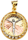 TGDJ 14K Tri Color Gold Jesus Medal Pendant - Crucifix Charm Polish Finish - Handmade Spiritual Symbol - Gold Stamped Fine Jewelry - Great Gift for Men & Women for Occasions, 23 x 15 mm, 1.1 gms