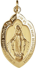 14K Yellow Gold Oval Miraculous Medal Pendant 20x13 mm