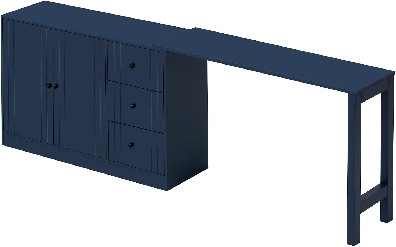 90' Extendable Freestanding Storage Cabinet, Kitchen Storage Bakers Rack with Silent Slides, Utility Food Cupboard with Adjustable Shelf for Kitchen Living Room, Navy Blue
