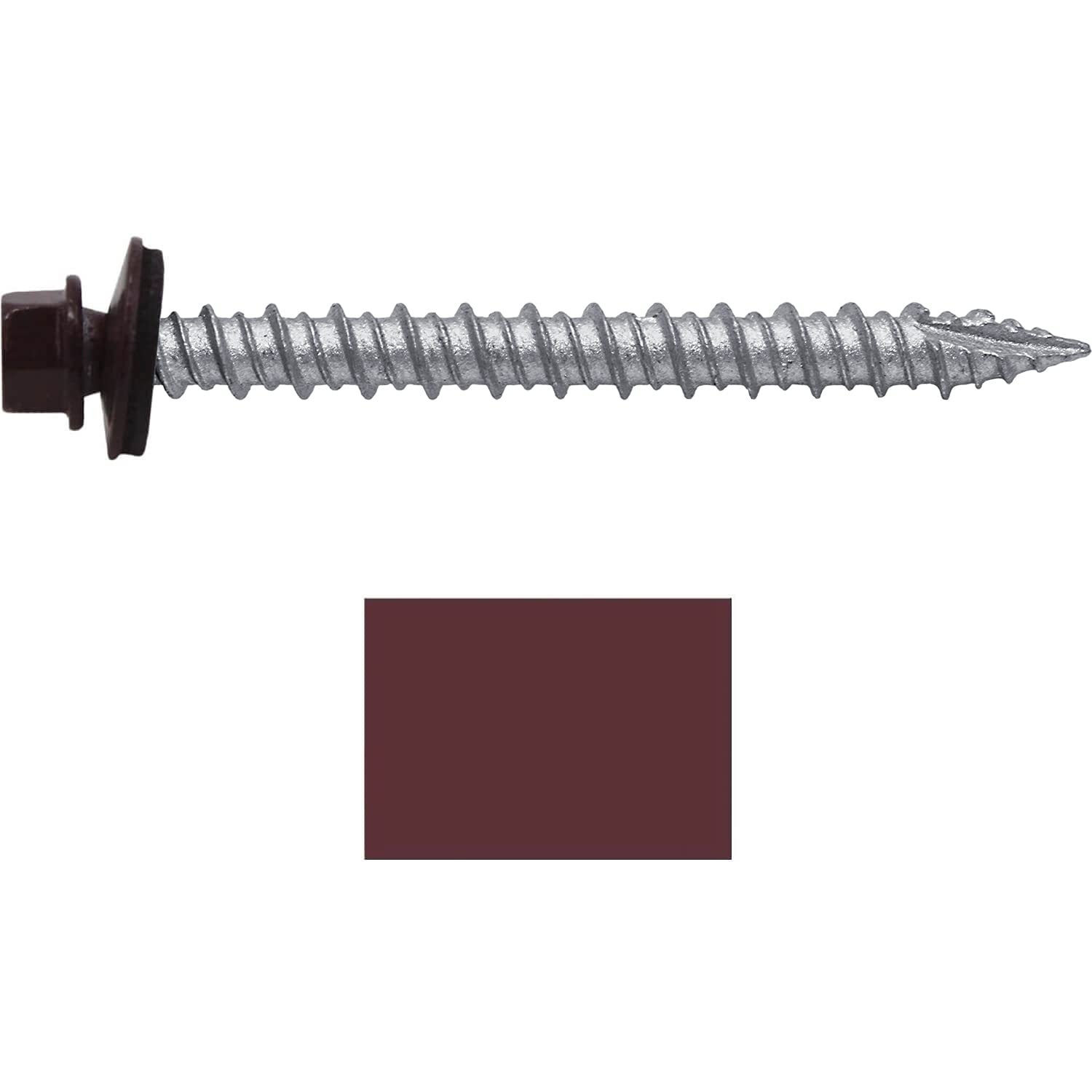 Metal ROOFING SCREWS: (750) 10 x 2' Burgundy Hex Head Sheet Metal Roof Screw. Self starting metal to wood siding screws. EPDM washer. Colored head