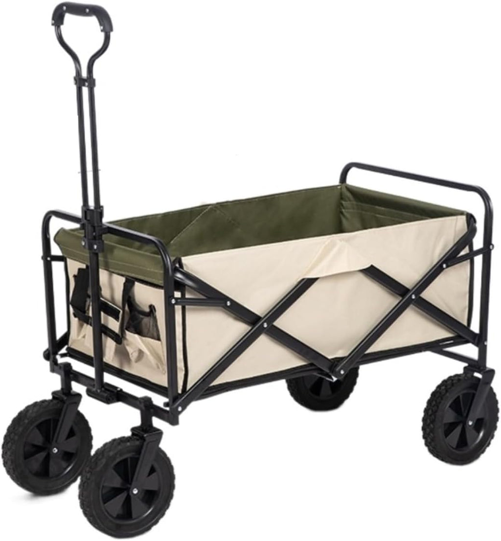 Folding Wagon Cart Beach Wagon Grocery Wagon Folding Utility Wagon Cart Outdoor Wagon With Wheels Adjustable Push-Pull Handle For Camping Grocery Sports Shopping Grocery Cart Garden Wagon Utility Wago