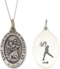 925 Sterling Silver Polished Antiqued-Finish Double Sided Saint Christopher Oval Sports Pendant Medal Necklaces