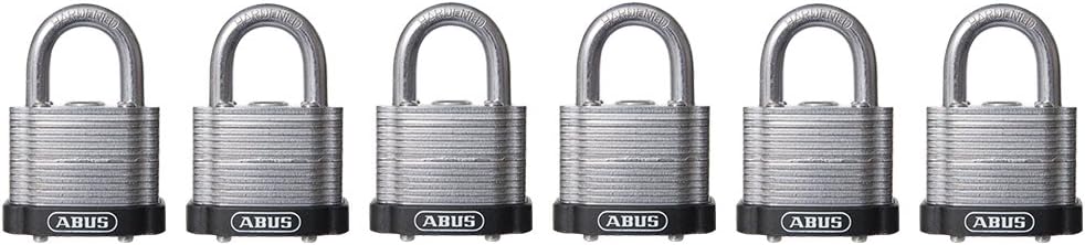 ABUS 41/40 Laminated Steel Safety Padlock Black Bumper Keyed Alike, Pack of 6