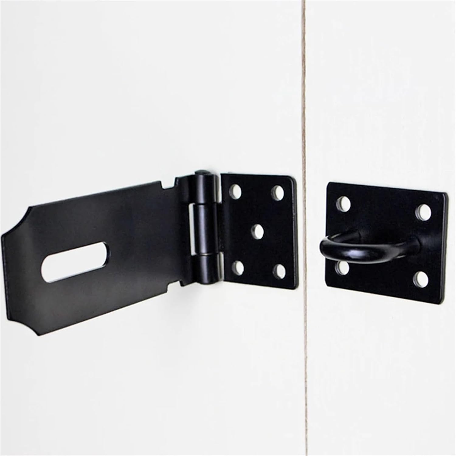 Stainless Steel Door Hasp Latch Lock Durable Home Anti-Theft Safety Buckle Plate for Padlock for Cabinet Drawer D(Black 4 inch)