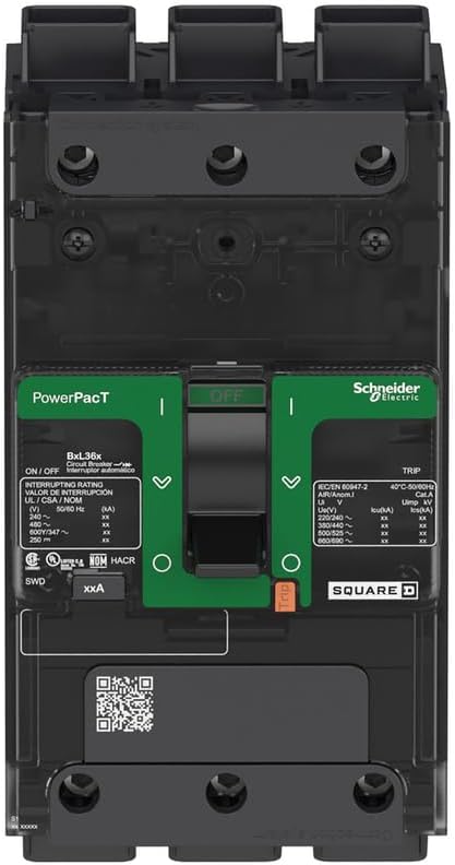 Square D by Schneider Electric BDL36020 PowerPacT B Circuit Breaker with Thermal-Magnetic Trip Unit Technology and Back Pan or DIN Rail Mounting, 20 Amp, 3 Pole