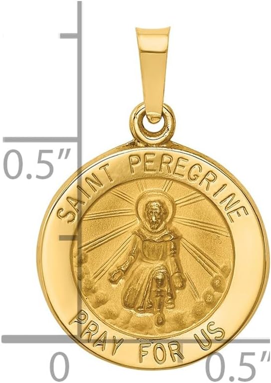 14k Yellow Gold Polished and Satin St. Peregrine Medal Charm Pendant