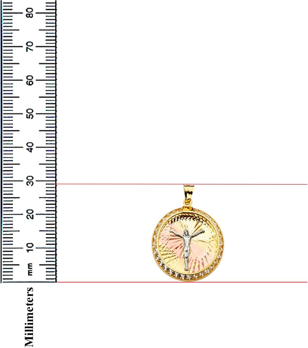 TGDJ 14K Tri Color Gold Jesus Medal Pendant - Crucifix Charm Polish Finish - Handmade Spiritual Symbol - Gold Stamped Fine Jewelry - Great Gift for Men & Women for Occasions, 29 x 21 mm, 1.6 gms