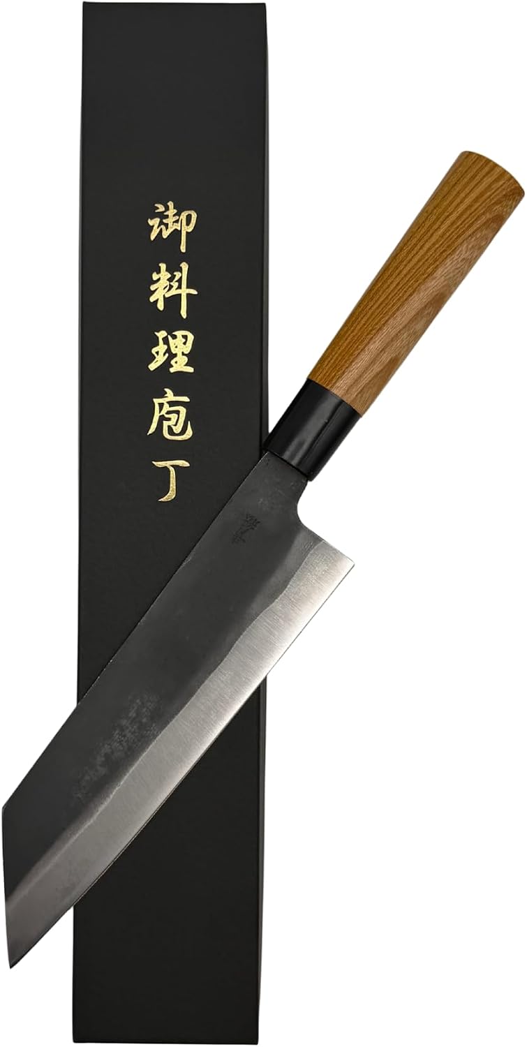 YOSHIDAHAMONO Bunka Knife 190mm – Aogami #2 Carbon Steel HRC 66–67 | Full Tang Zelkova Handle | 15-Degree Edge, Double-Edged Japanese Chef Knife, Made in Japan